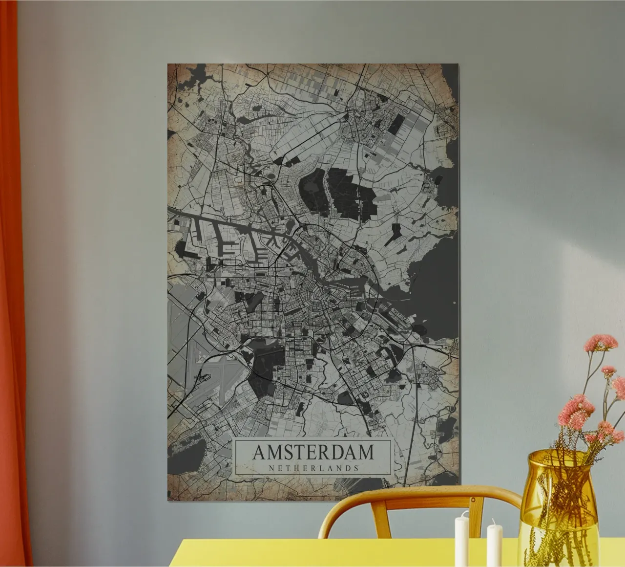 Stadsplattegrond Amsterdam - Abstracte muurkunst poster van CityMapPoster