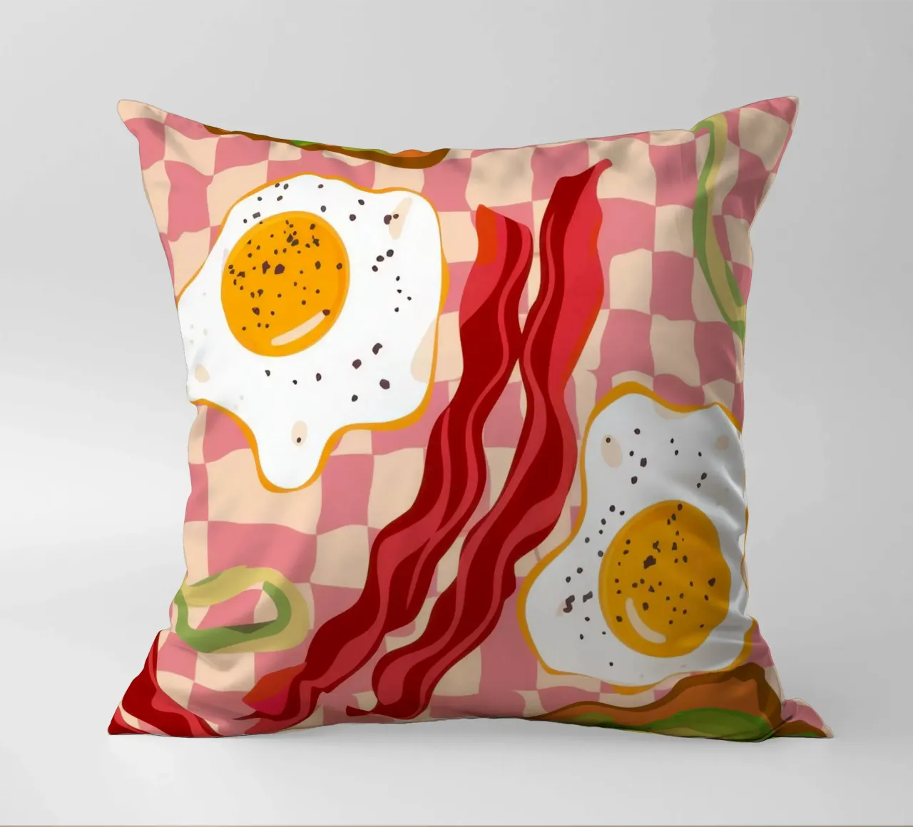 Uova e pancetta a scacchi cuscino da Lyra Glaze