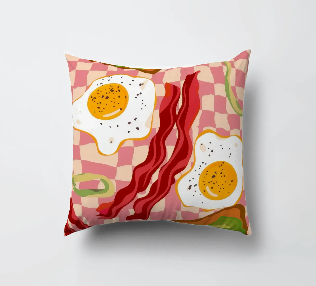 Uova e pancetta a scacchi cuscino da Lyra Glaze