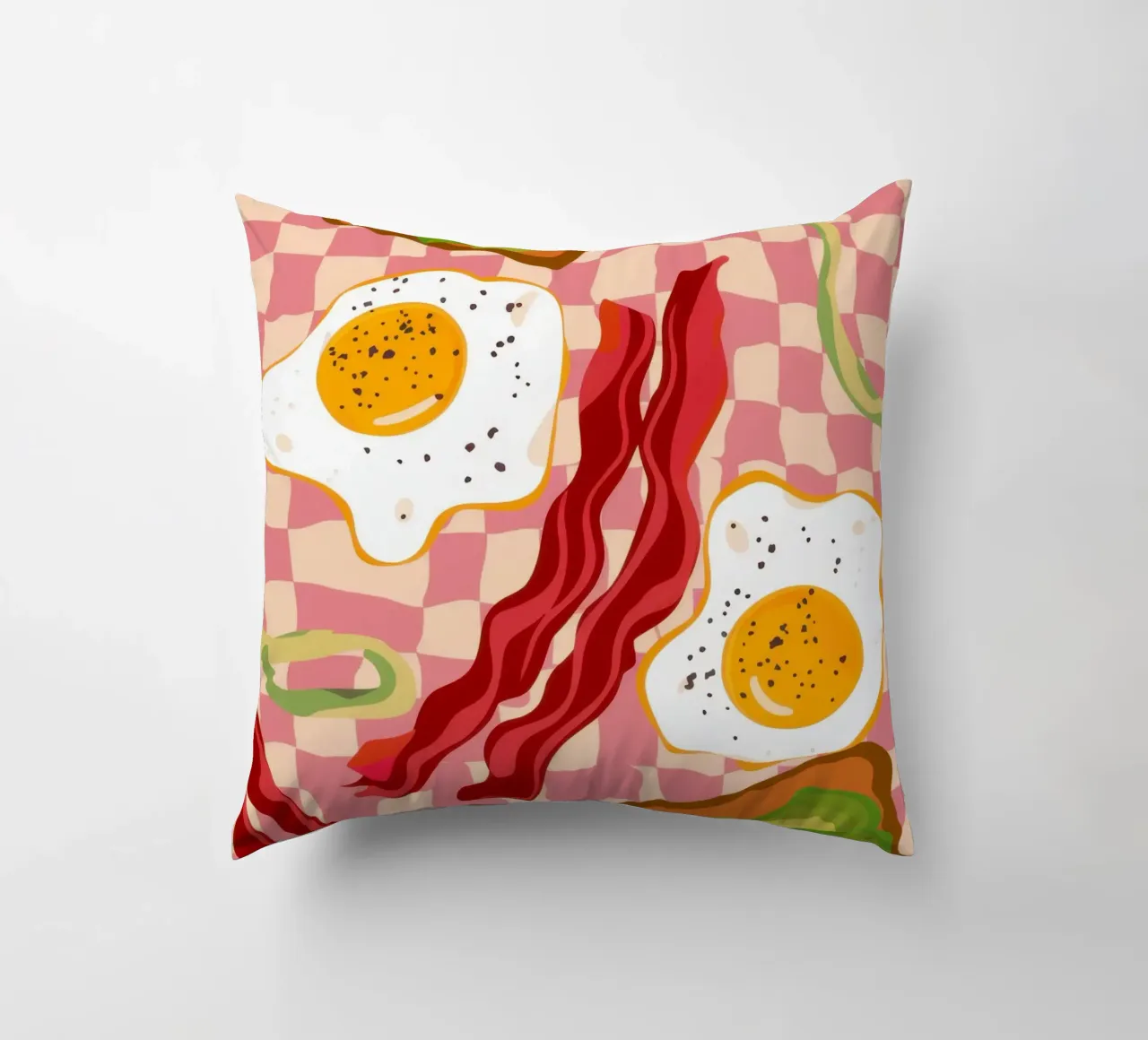 Uova e pancetta a scacchi cuscino da Lyra Glaze