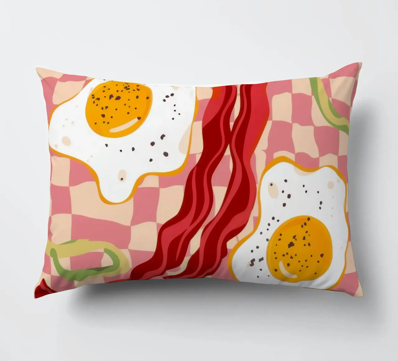 Uova e pancetta a scacchi cuscino da Lyra Glaze
