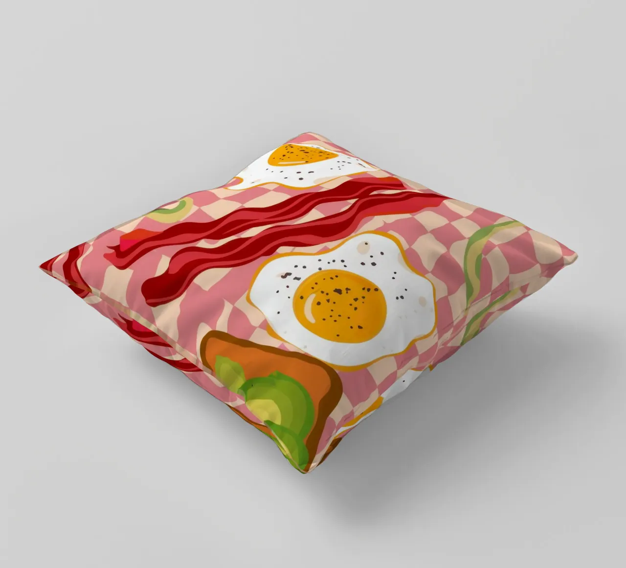 Uova e pancetta a scacchi cuscino da Lyra Glaze
