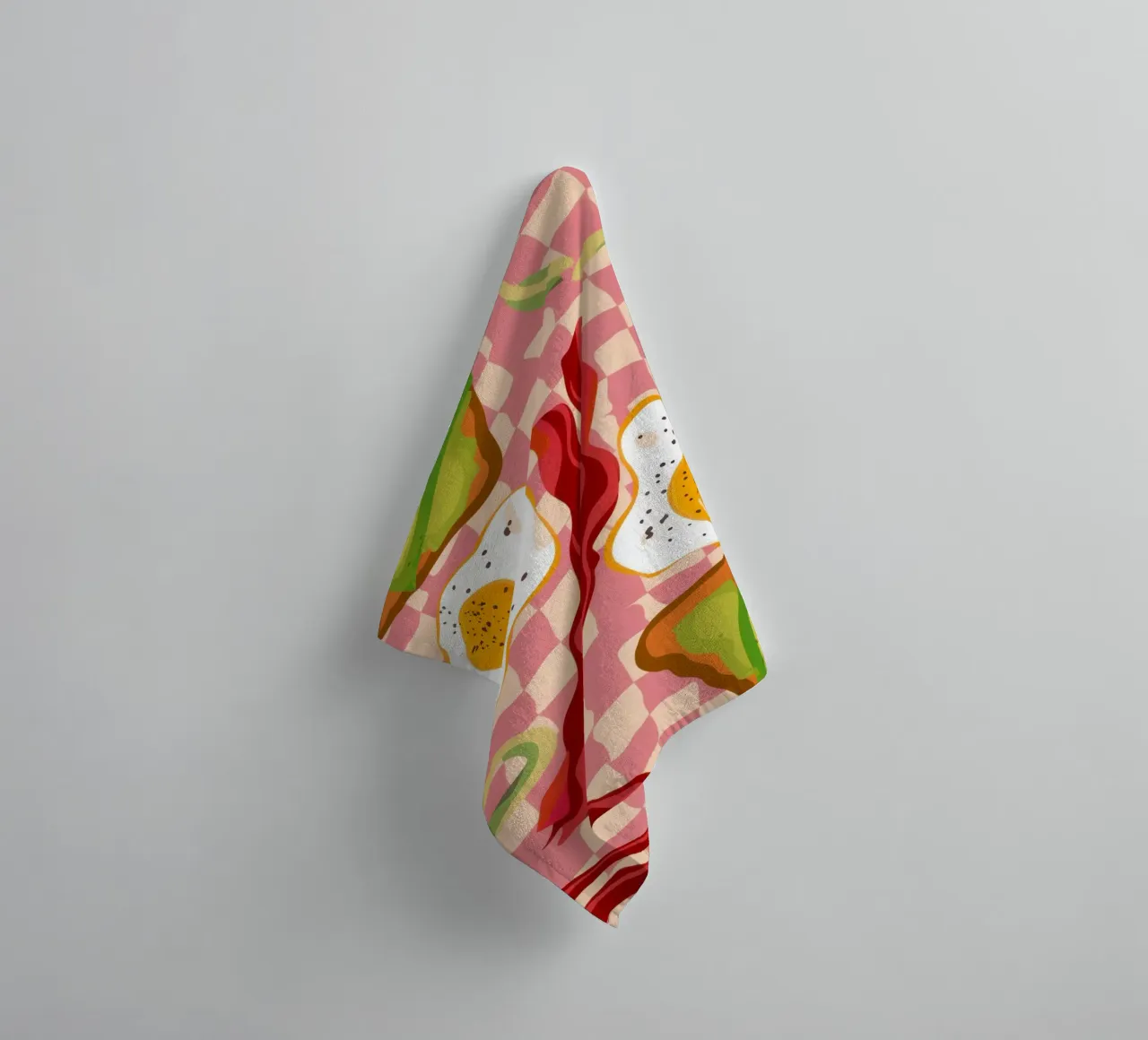 Checkered Bacon and Eggs towel by Lyra Glaze