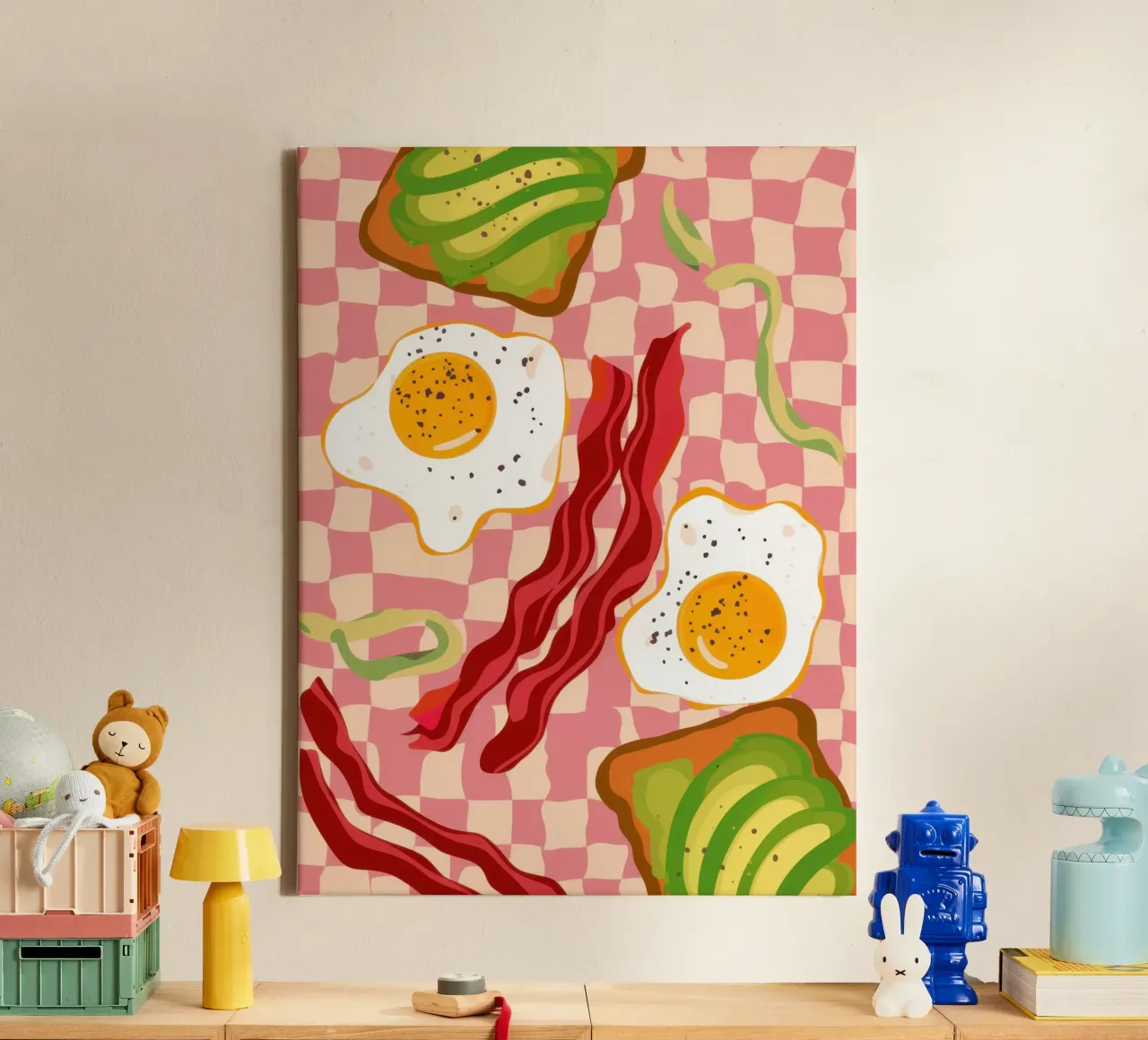 Uova e pancetta a scacchi tela con Cornice a cassetta da Lyra Glaze