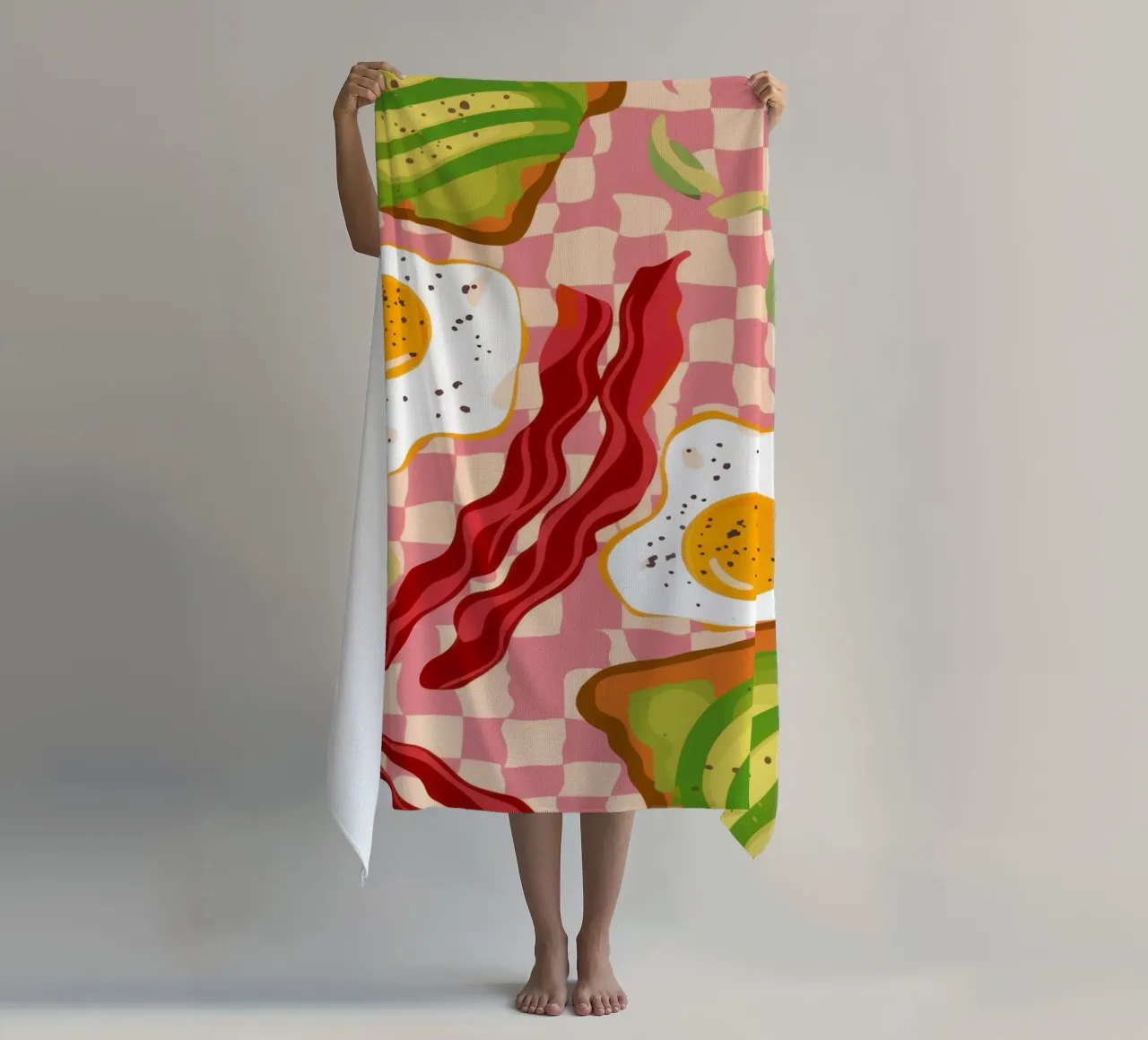 Uova e pancetta a scacchi telo mare da Lyra Glaze