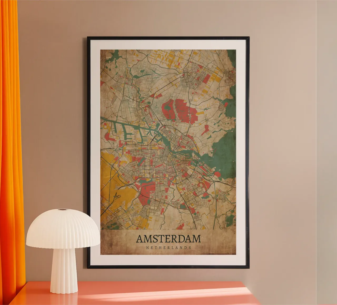 Stedelijk ontwerp: Amsterdam stadsplattegrond poster poster met kunststof frame van CityMapPoster