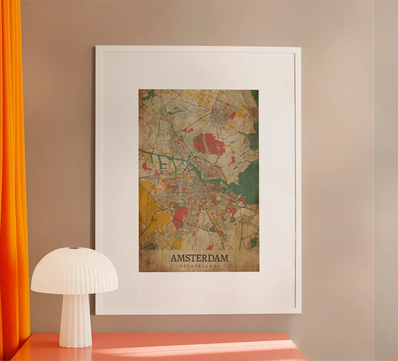 Stedelijk ontwerp: Amsterdam stadsplattegrond poster poster met kunststof frame van CityMapPoster