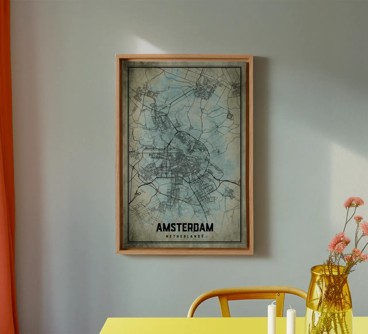 Stadsgezicht Amsterdam - Poster in modern ontwerp canvas met Baklijst van CityMapPoster