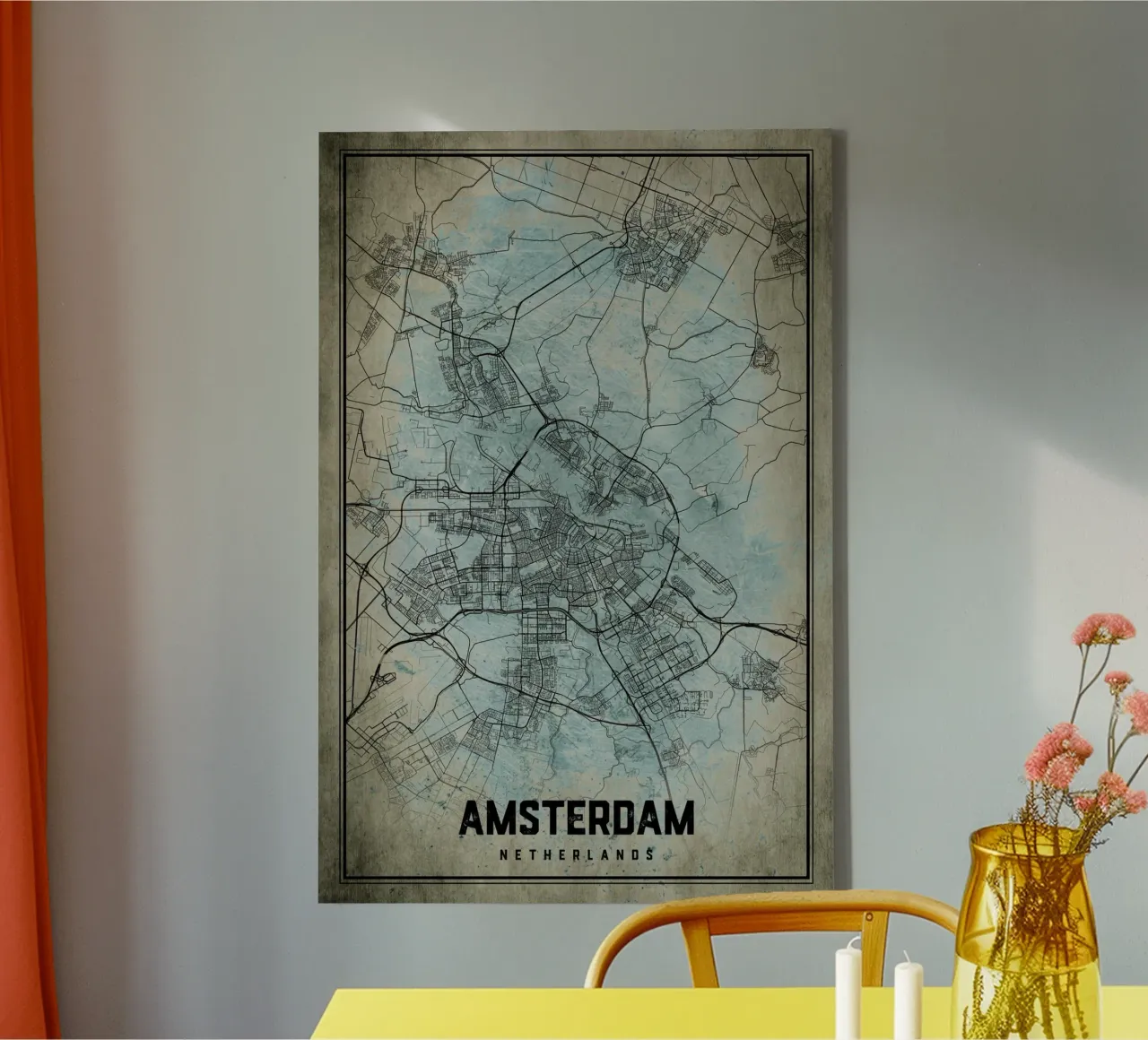 Stadsgezicht Amsterdam - Poster in modern ontwerp canvas met Baklijst van CityMapPoster