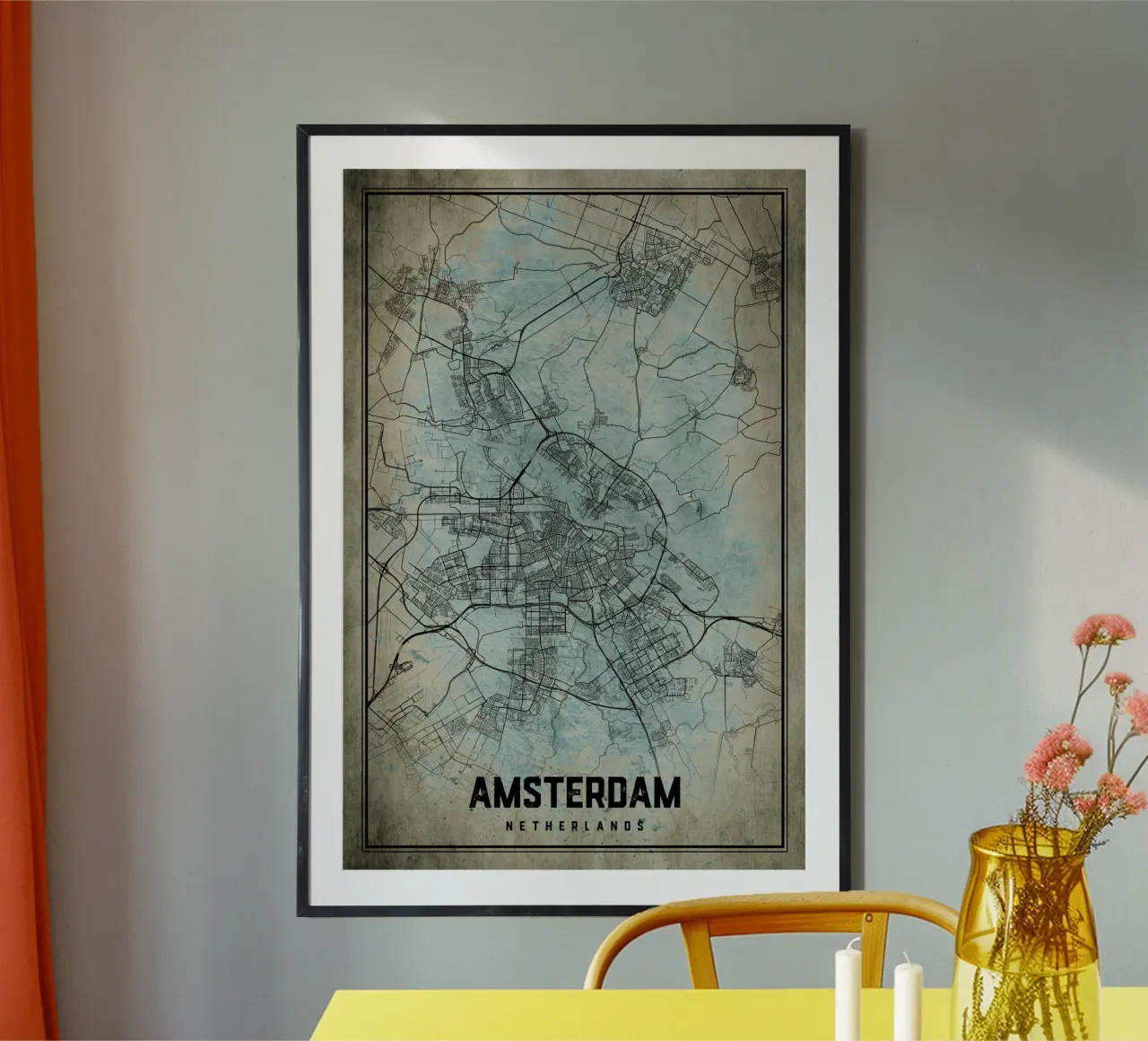 Stadsgezicht Amsterdam - Poster in modern ontwerp poster van CityMapPoster