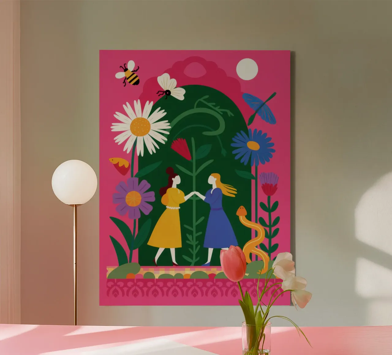 Paar in Daisy Arch canvas met Baklijst van Lyra Glaze