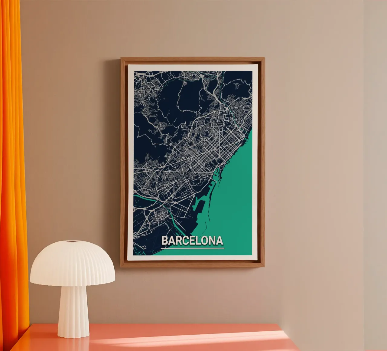 Barcelona architecture art - poster and canvas picture canvas with Floater frame by CityMapPoster