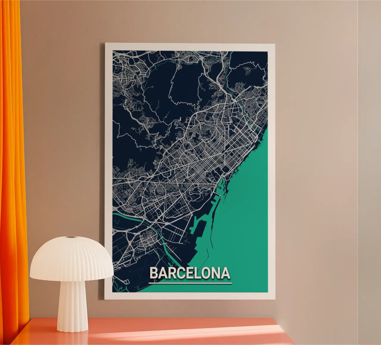 Barcelona architecture art - poster and canvas picture canvas with Floater frame by CityMapPoster