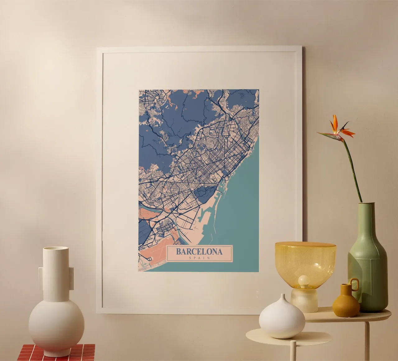 Barcelona Art Print - Design urbano per la vostra casa poster con telaio in legno da CityMapPoster
