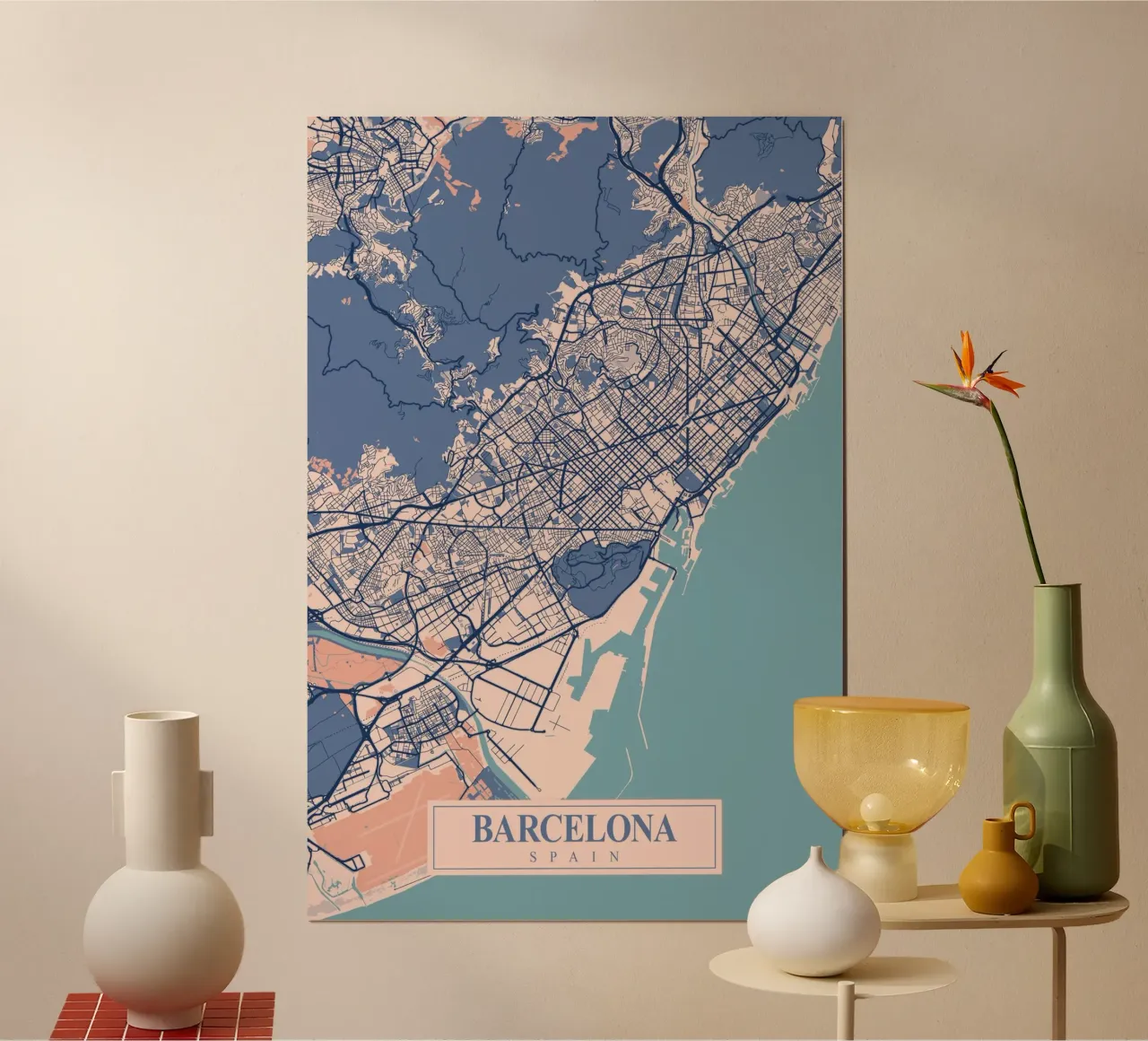 Barcelona Art Print - Design urbano per la vostra casa poster con telaio in legno da CityMapPoster