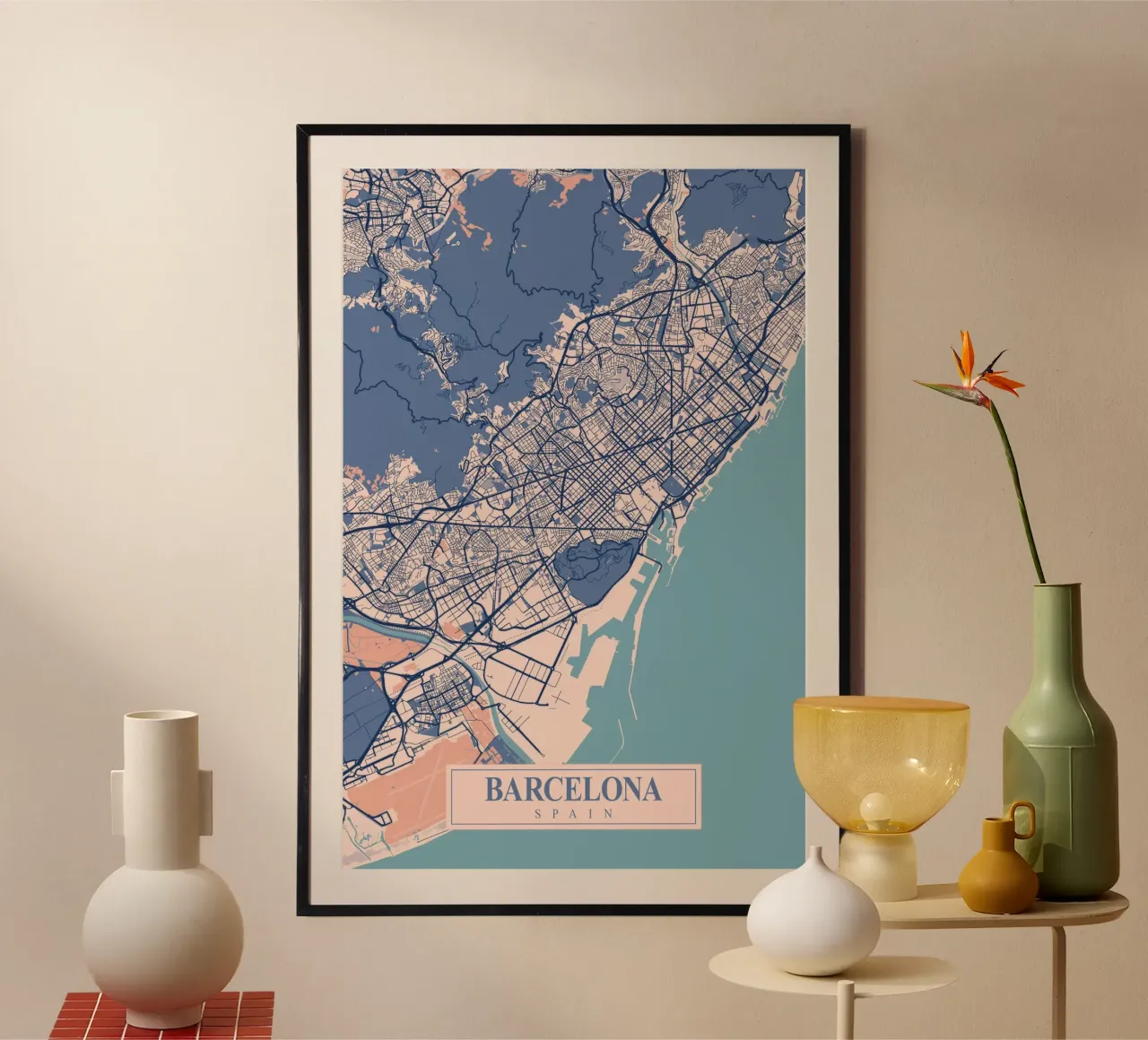 Barcelona Art Print - Design urbano per la vostra casa poster con telaio in legno da CityMapPoster