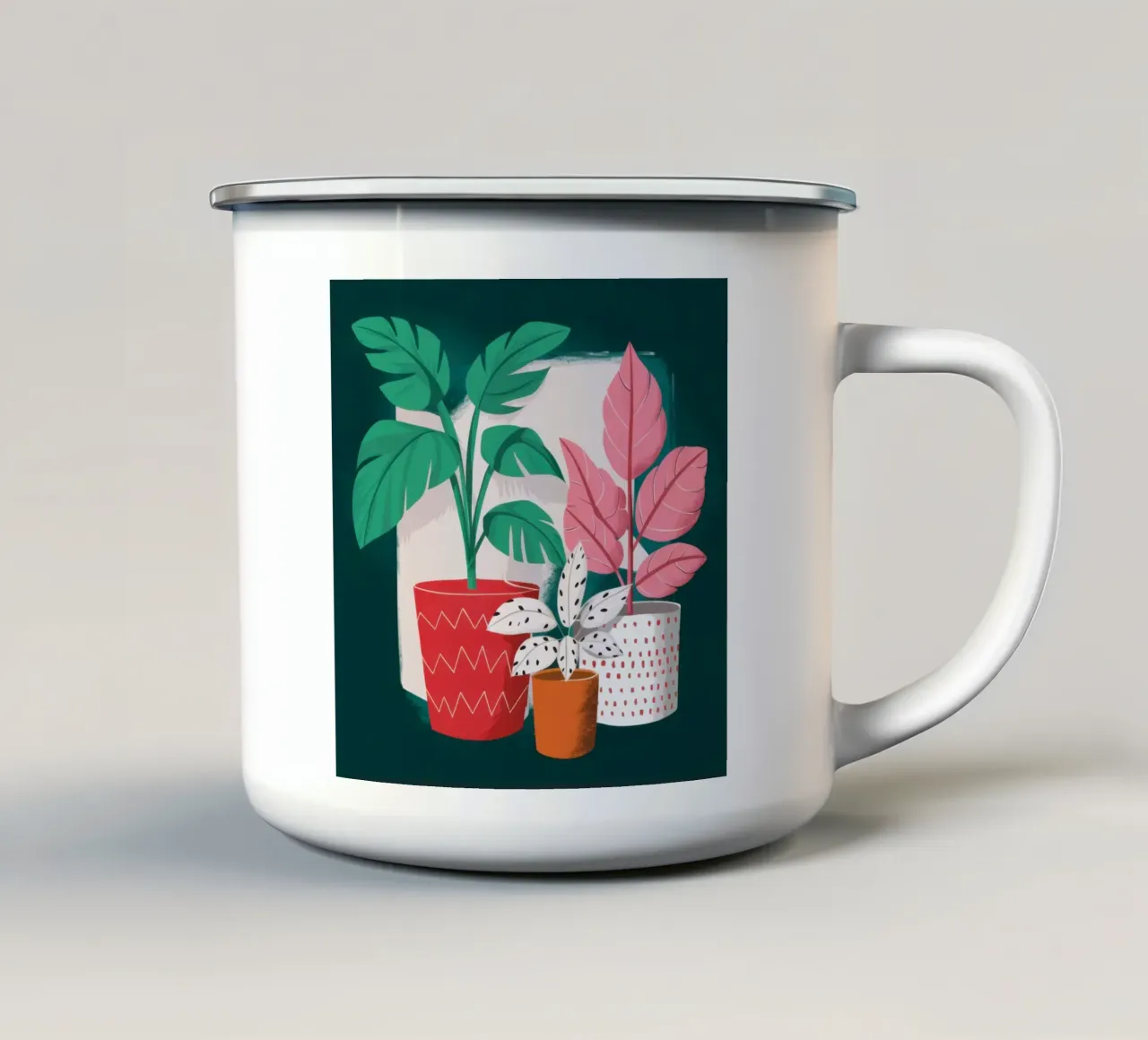 Pianta a foglie rosa tazza in smalto da Lyra Glaze