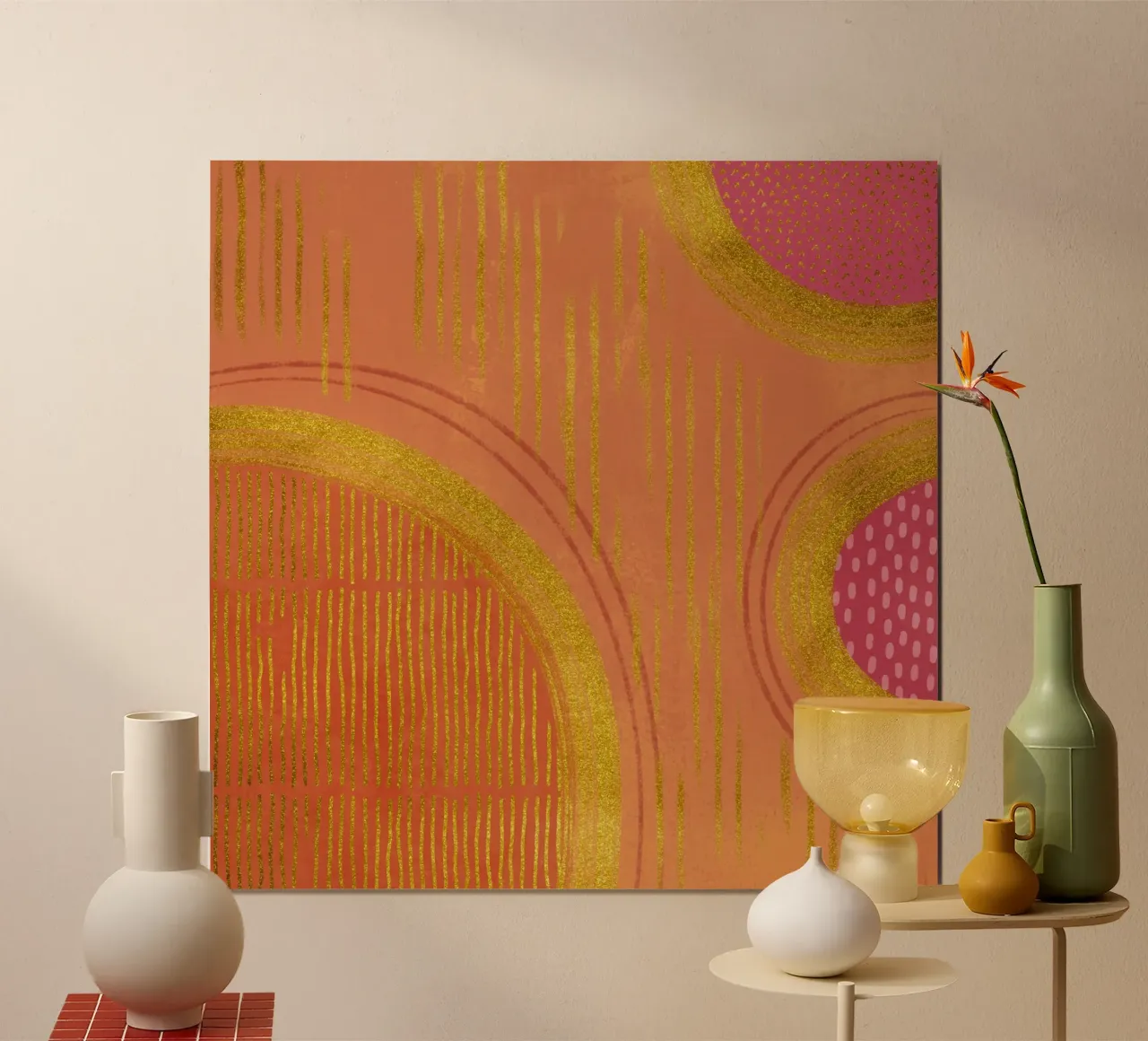 Flusso d'oro Calda tecnica mista astratta poster con telaio in alluminio da Andrea Haase Modern Home