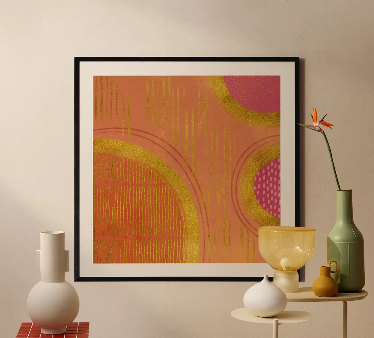 Flusso d'oro Calda tecnica mista astratta poster con telaio in alluminio da Andrea Haase Modern Home