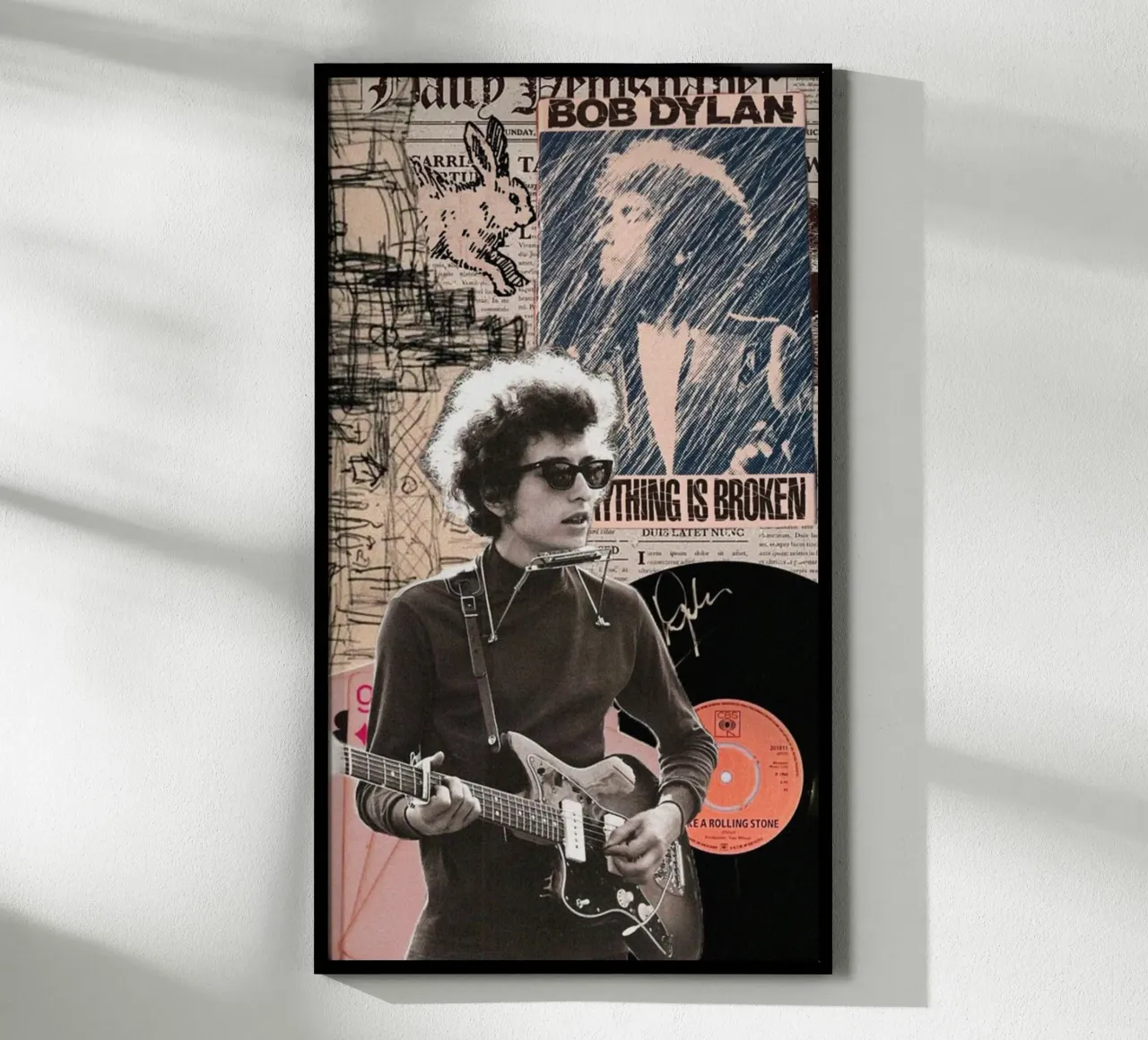 Bob Dylan dal vivo e unplugged poster con telaio in legno da xerico