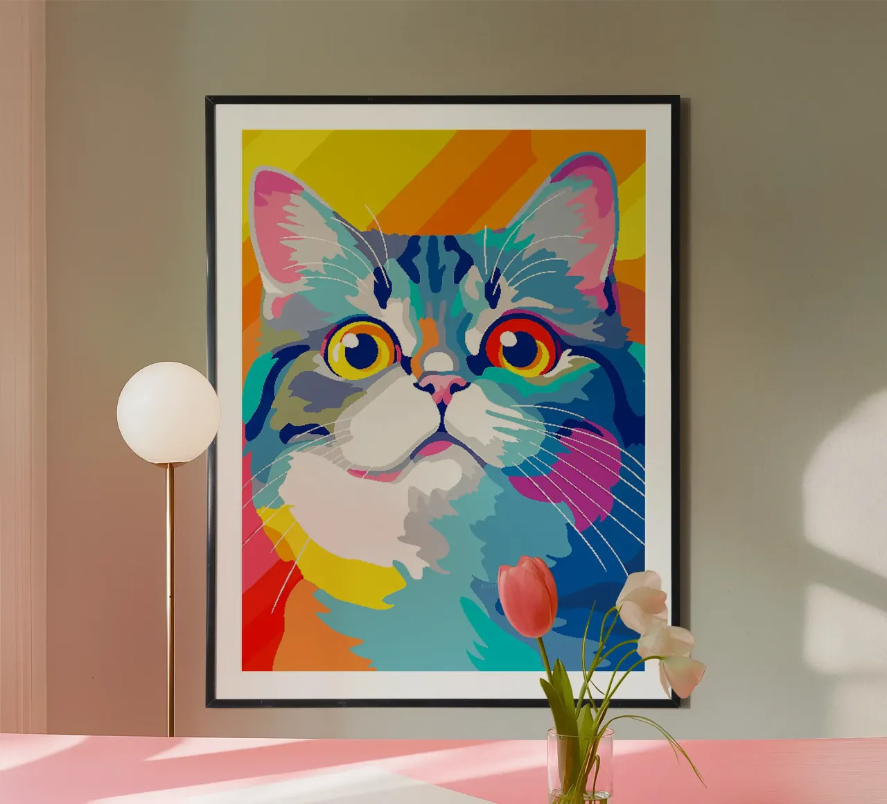 occhi di gatto baffi pelliccia orecchie poster con telaio in legno da Lukas Hoffmann
