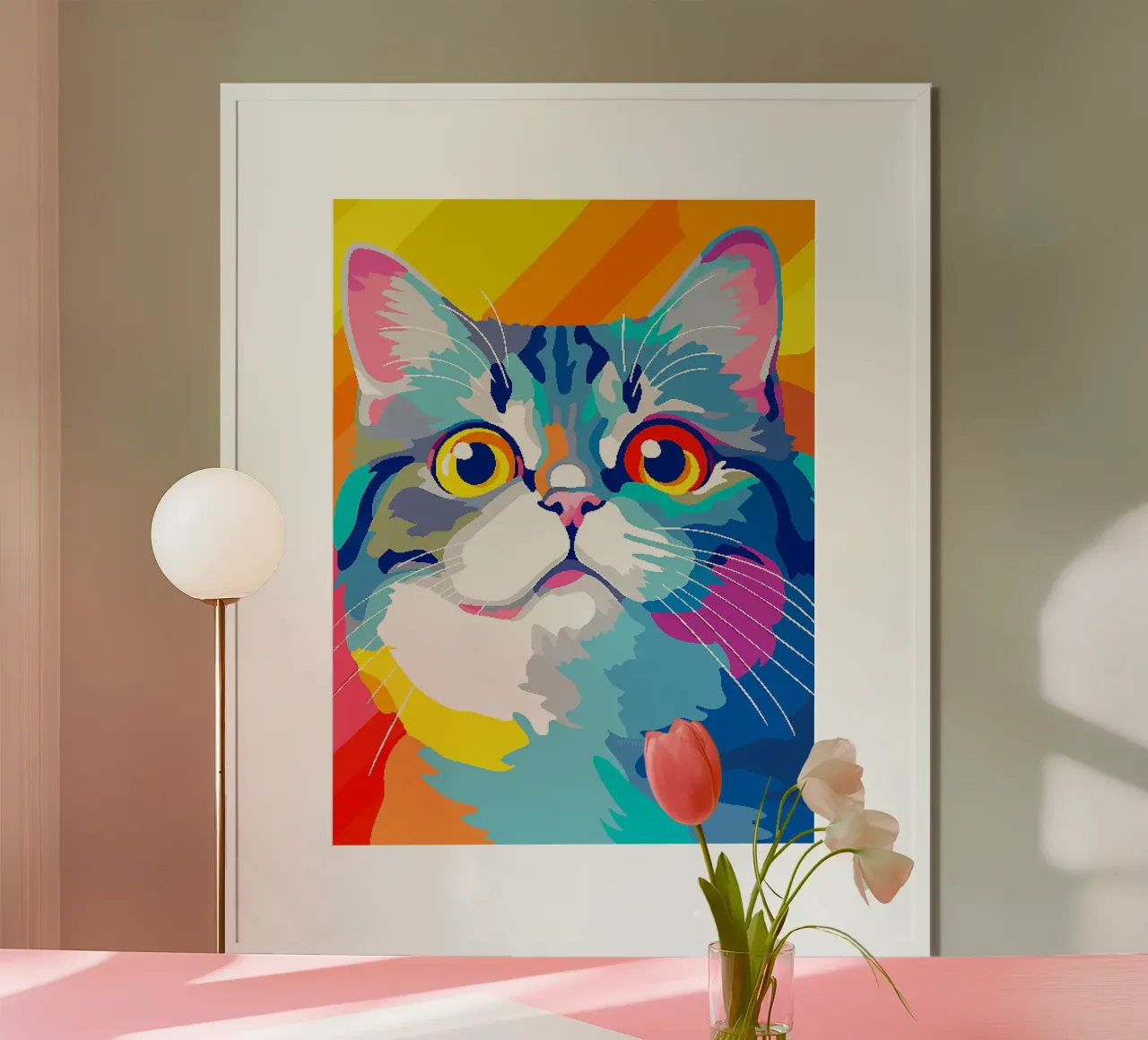occhi di gatto baffi pelliccia orecchie poster con telaio in legno da Lukas Hoffmann