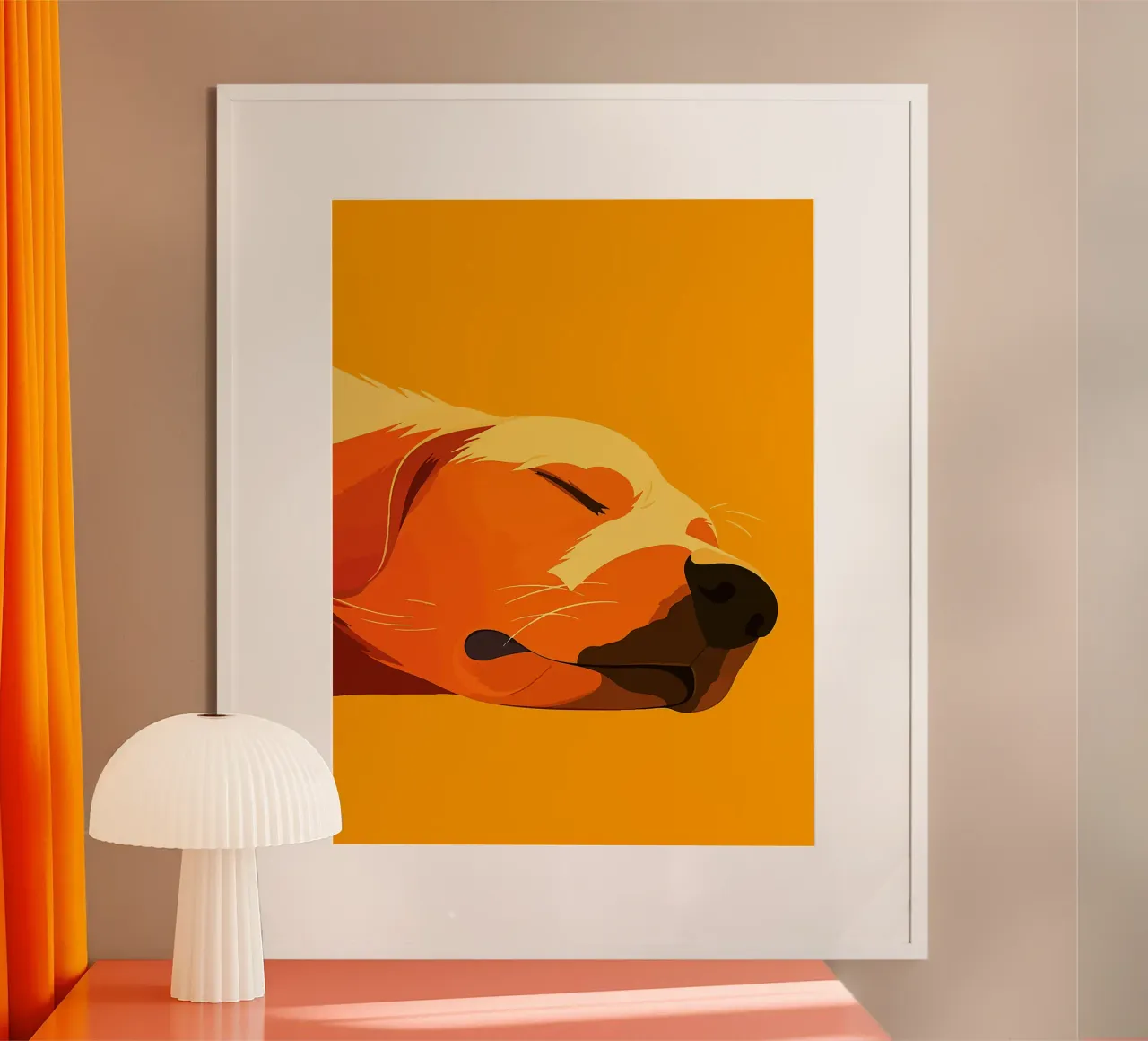 cane che dorme animale domestico faccia orecchie poster con telaio in legno da Lukas Hoffmann