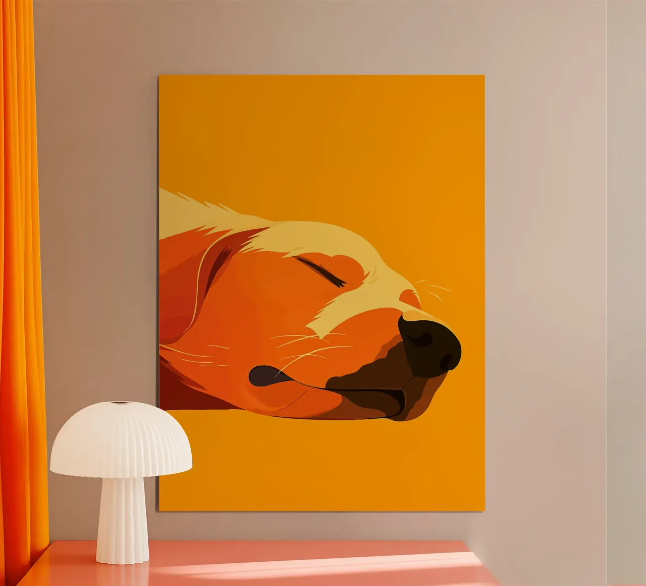 cane che dorme animale domestico faccia orecchie poster con telaio in legno da Lukas Hoffmann