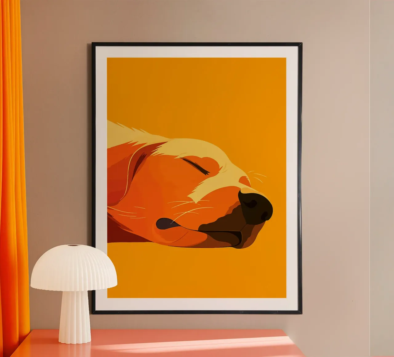 cane che dorme animale domestico faccia orecchie poster con telaio in legno da Lukas Hoffmann