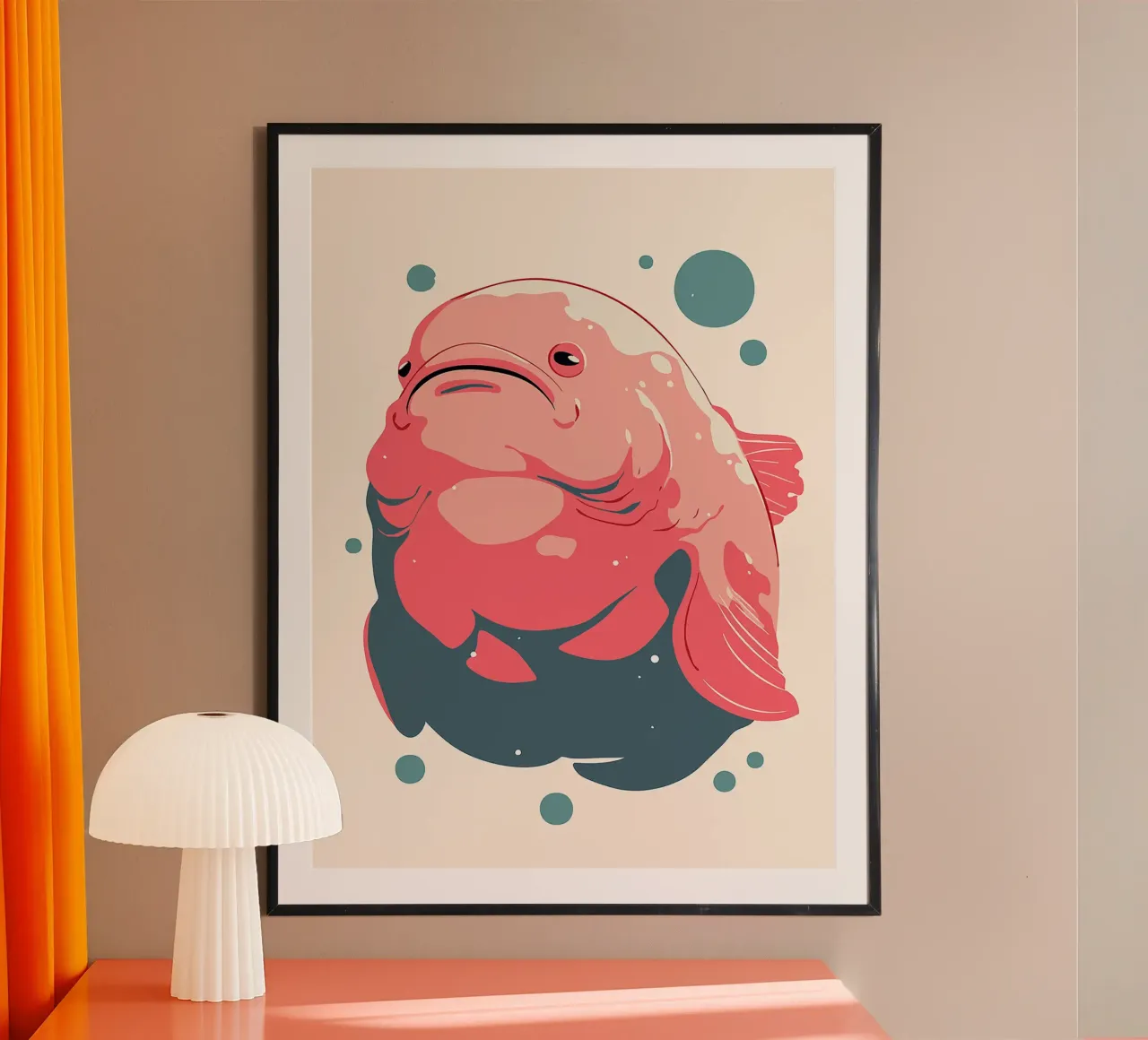 peces acuáticos marinos burbujas blobs poster con marco de madera de Lukas Hoffmann