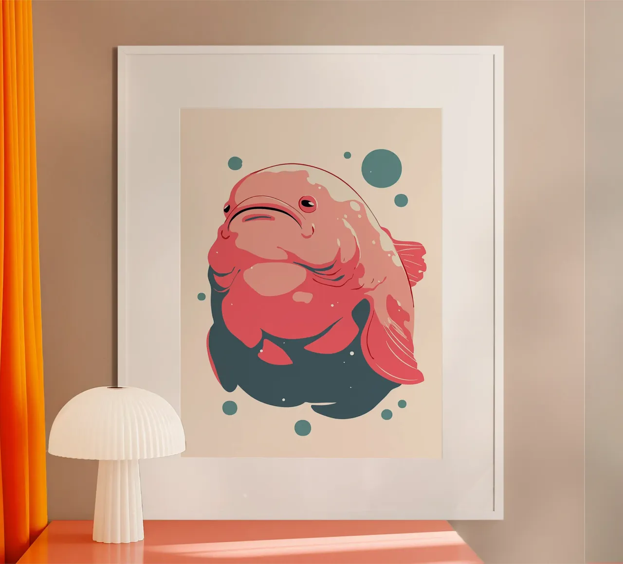 peces acuáticos marinos burbujas blobs poster con marco de madera de Lukas Hoffmann