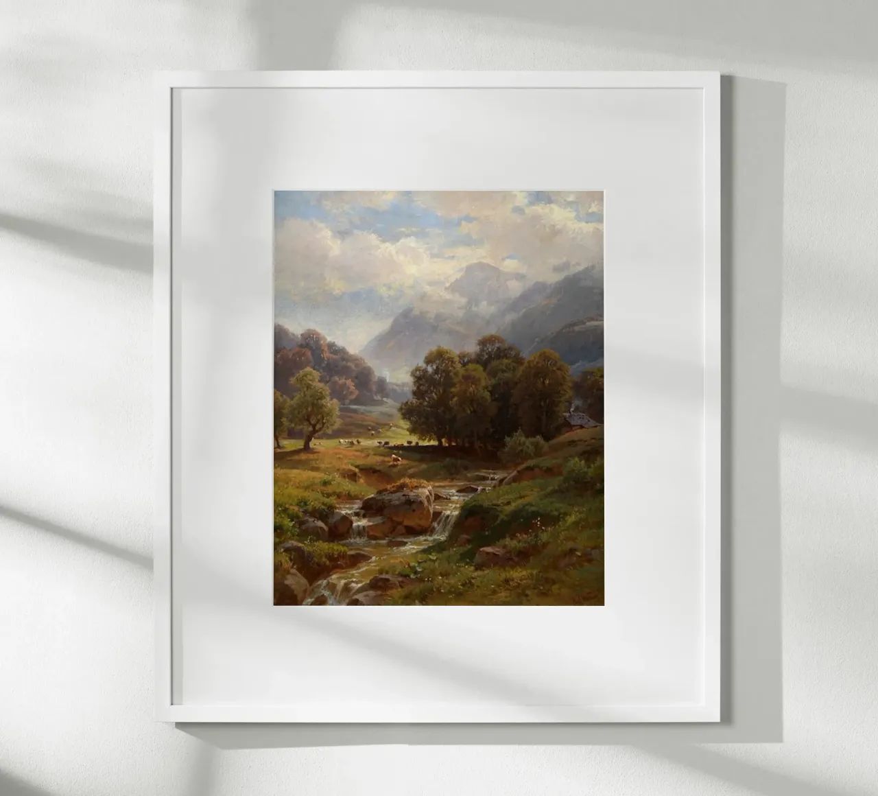 vee dat graast bij stromend rivierwater poster met aluminium frame van pleceng shope