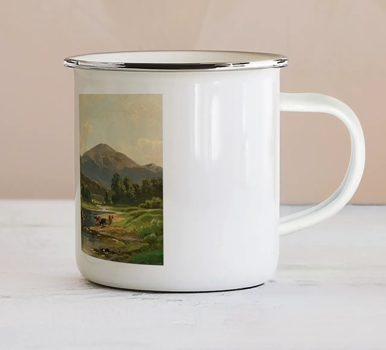 piccolo fiume vicino a splendide montagne tazza in smalto da pleceng shope