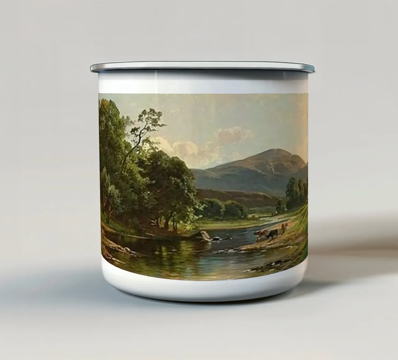 piccolo fiume vicino a splendide montagne tazza in smalto da pleceng shope