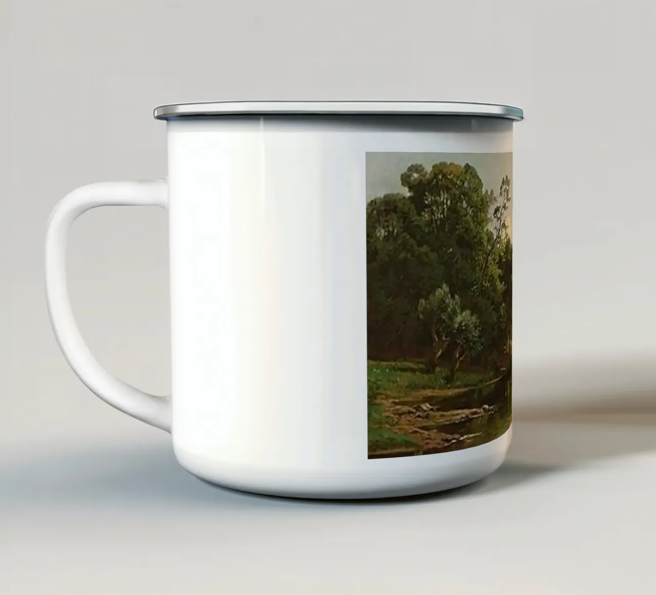 piccolo fiume vicino a splendide montagne tazza in smalto da pleceng shope