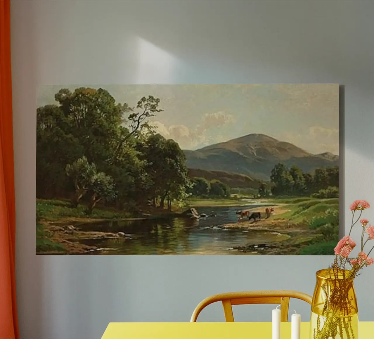 piccolo fiume vicino a splendide montagne tela con Cornice a cassetta da pleceng shope