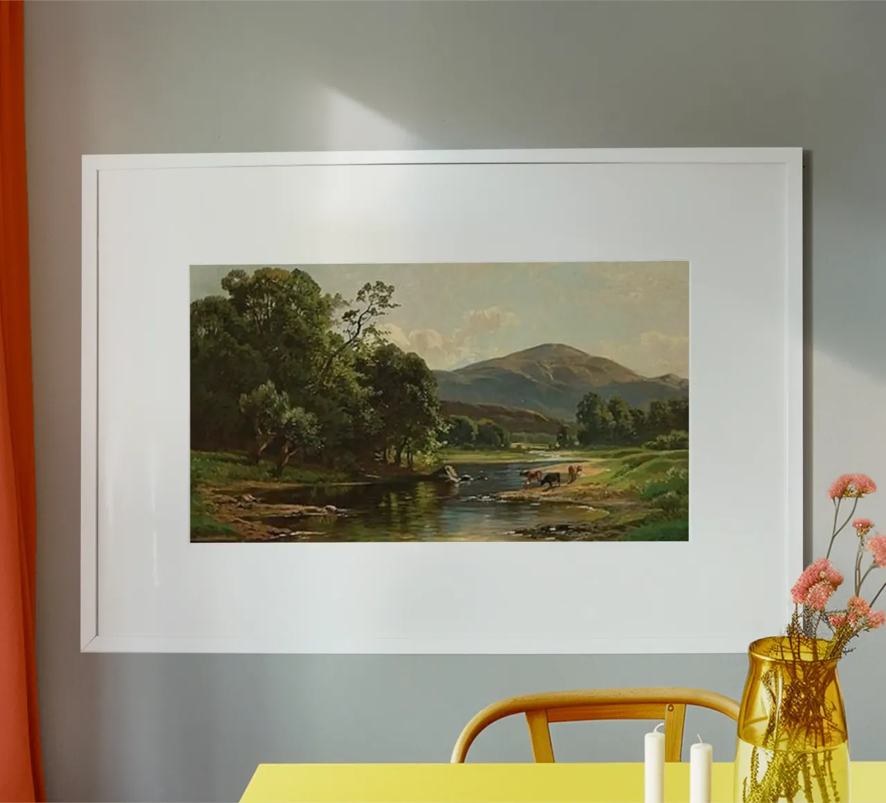 piccolo fiume vicino a splendide montagne poster con telaio in legno da pleceng shope