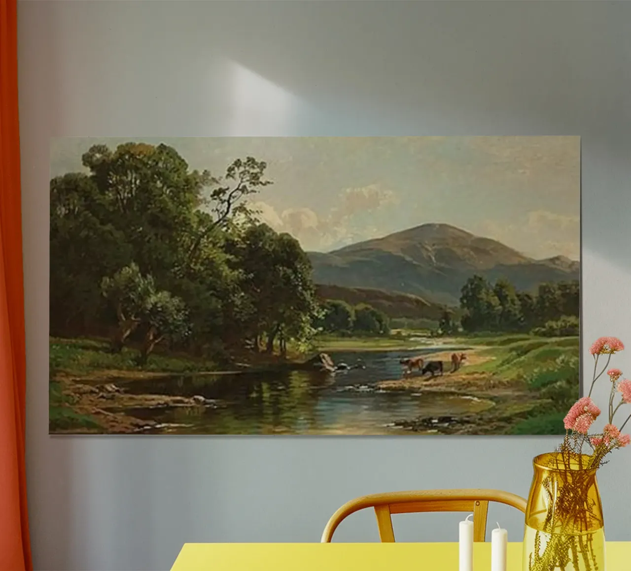 piccolo fiume vicino a splendide montagne poster con telaio in legno da pleceng shope