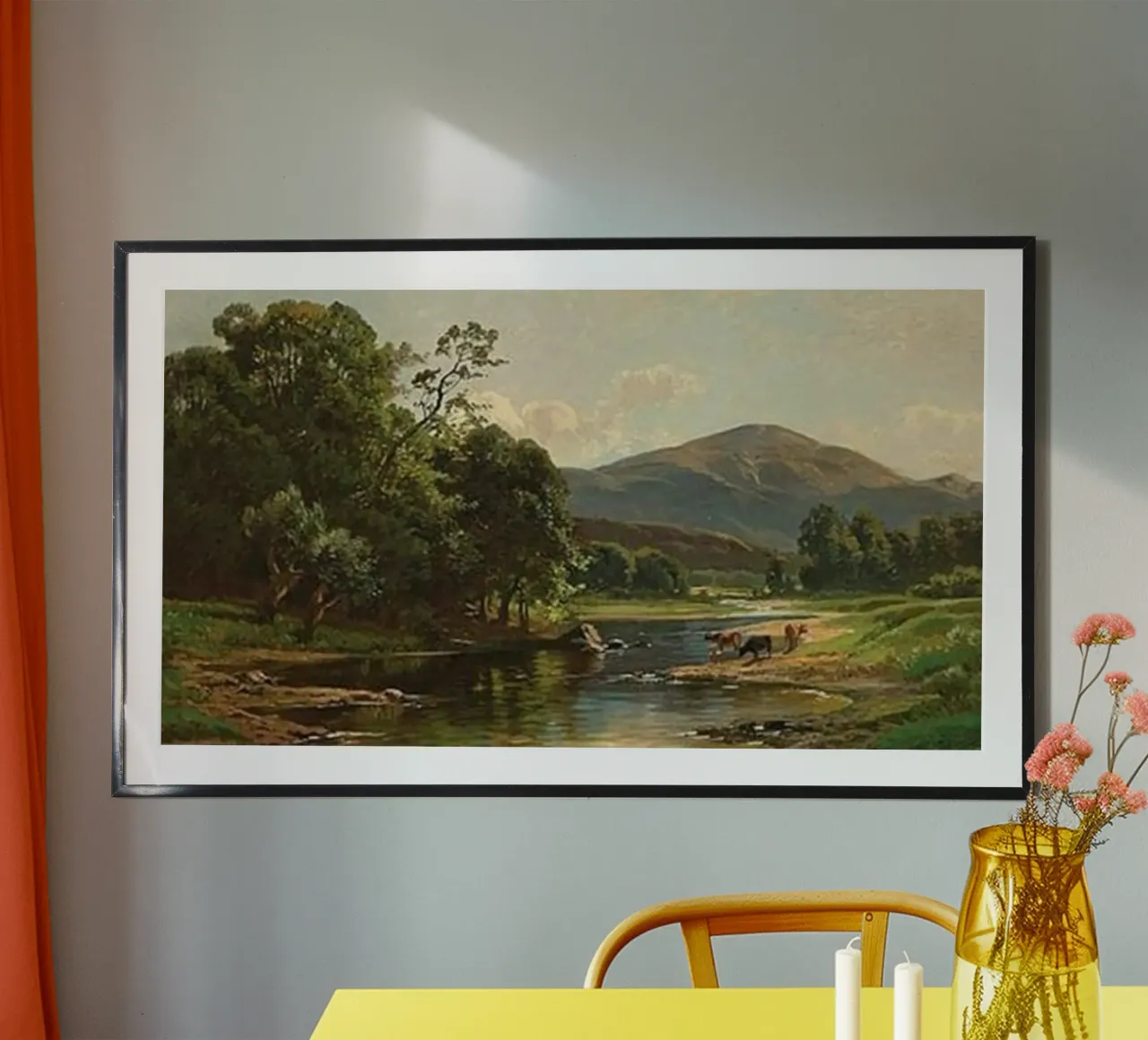 piccolo fiume vicino a splendide montagne poster con telaio in legno da pleceng shope