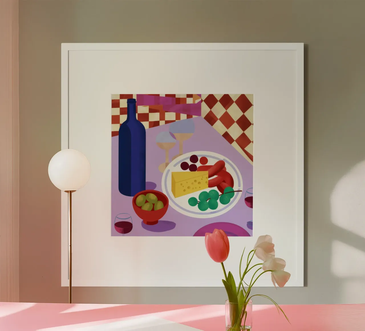 Delizia da picnic a scacchi poster con telaio in legno da Autumn Season
