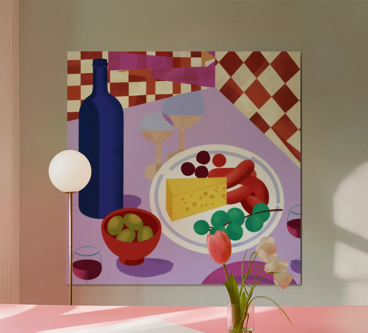 Delizia da picnic a scacchi poster con telaio in legno da Autumn Season