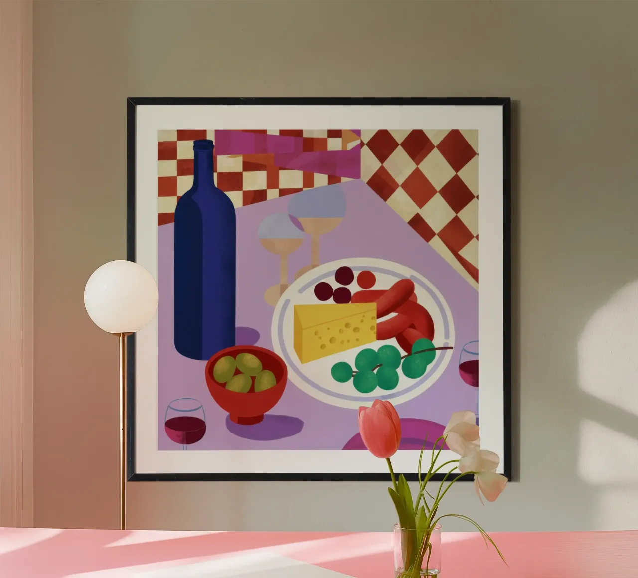 Delizia da picnic a scacchi poster con telaio in legno da Autumn Season