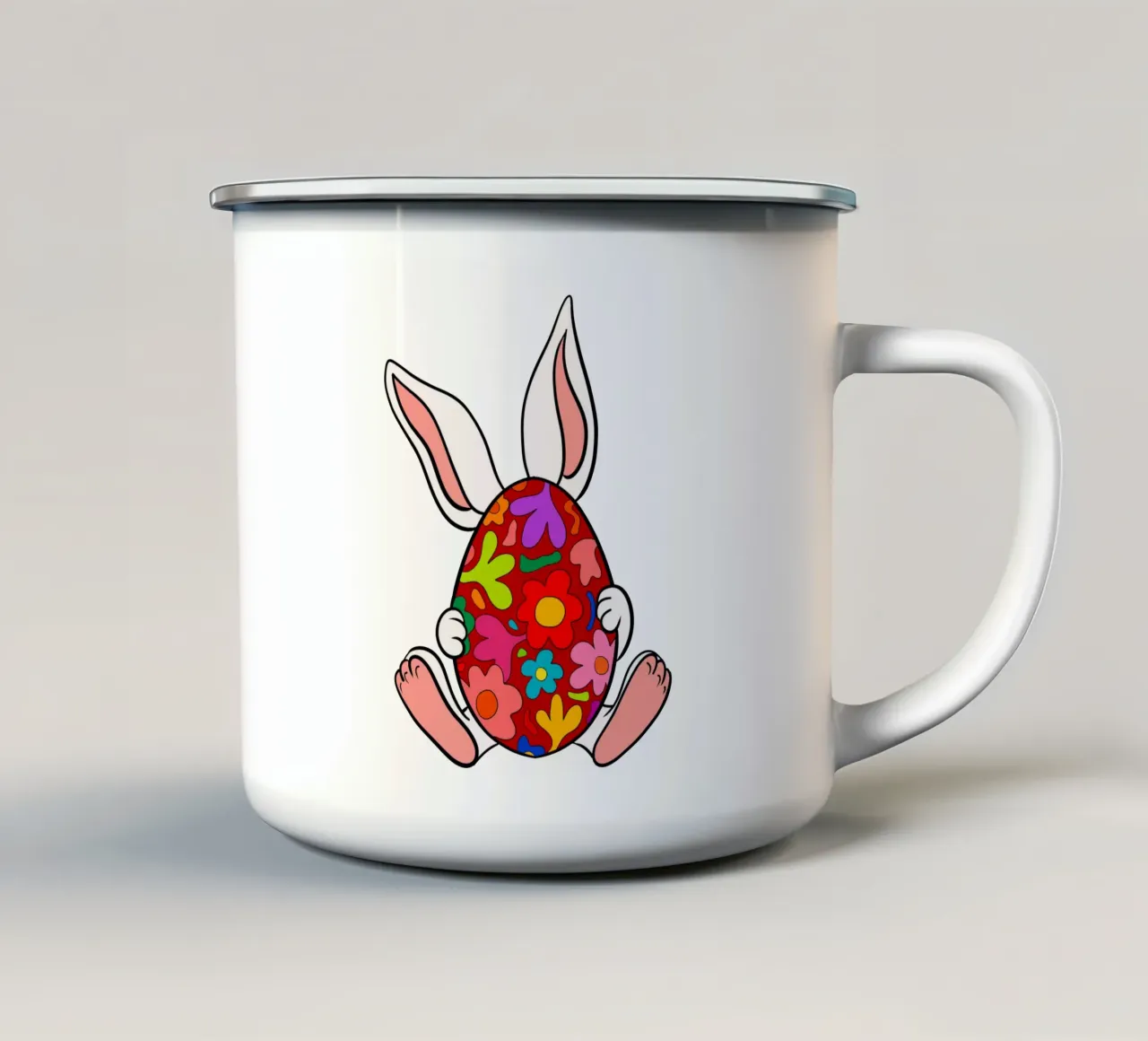 White bunny with red floral egg tazza in smalto da TijanaArtStudio88