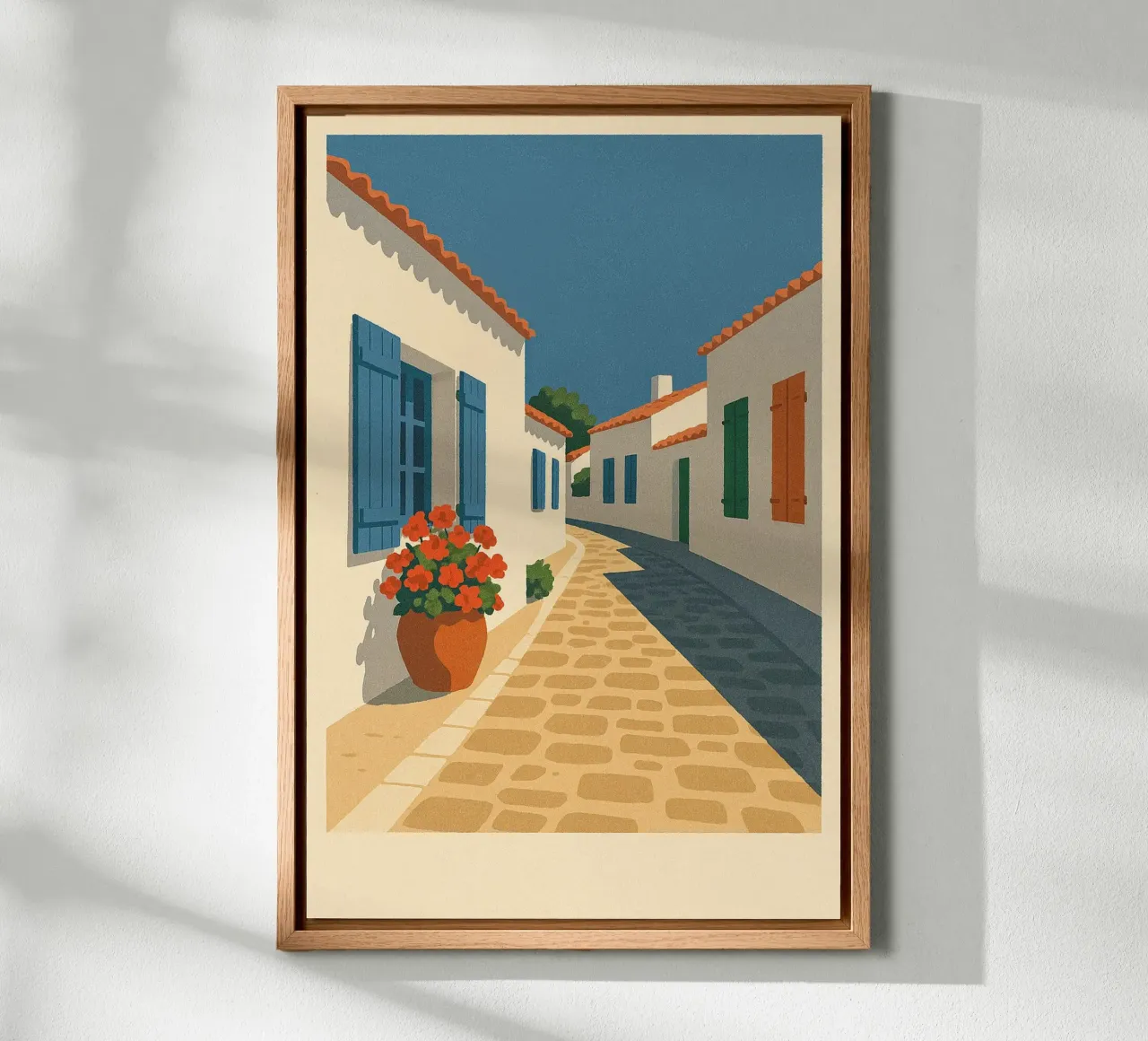 Strada soleggiata a Saint-Sauveur - Île d'Yeu tela con Cornice a cassetta da JETLAG | affiches voyage