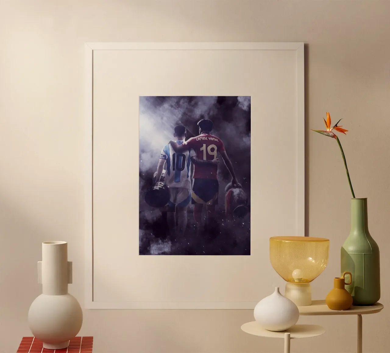 messi and yamal poster con telaio in legno da FreeArtStudio