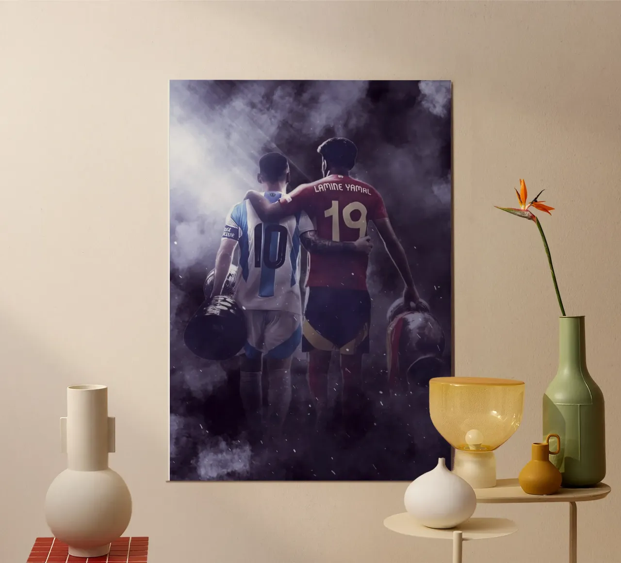 messi and yamal poster con telaio in legno da FreeArtStudio