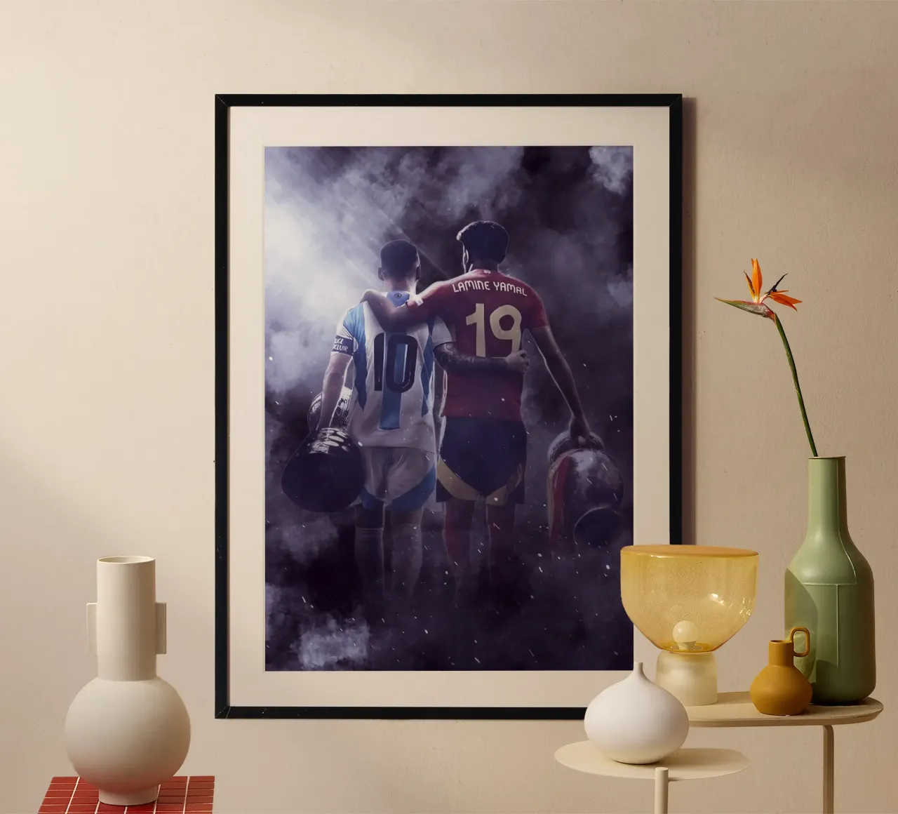 messi and yamal poster con telaio in legno da FreeArtStudio