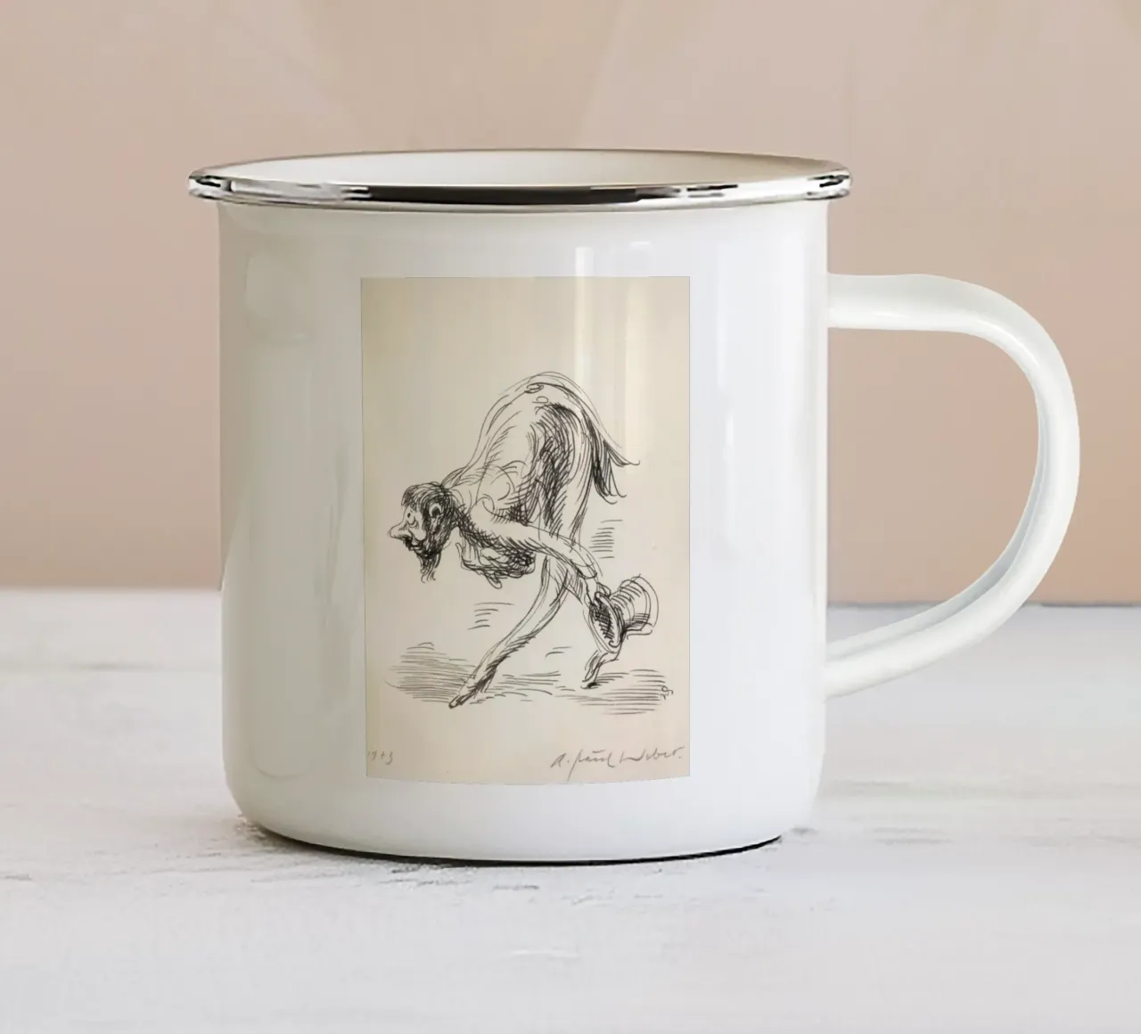 uomo con una postura ingobbita tazza in smalto da pleceng shope