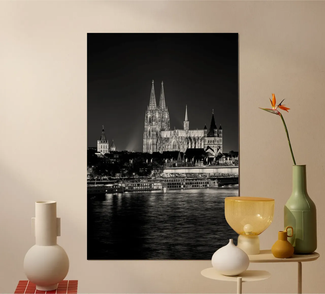 Cattedrale di Colonia di notte poster con telaio in alluminio da Norman Click