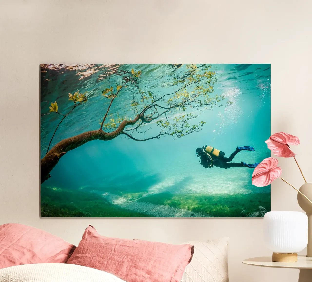 Sommozzatore nel Regno Magico poster con telaio in alluminio da Norman Click